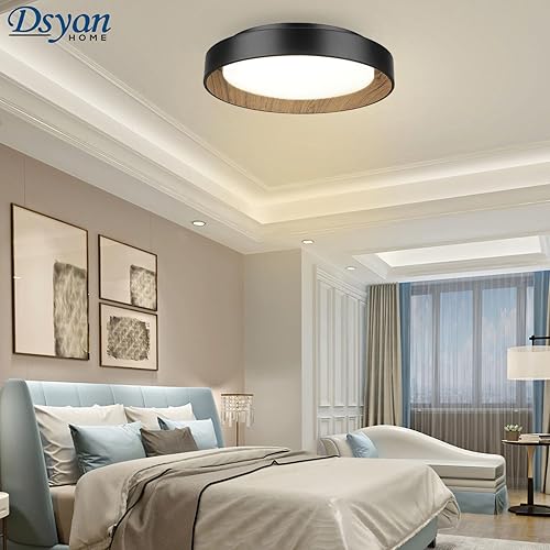 Miniatura 5 de Lámpara de techo de montaje empotrado negra, lámpara de techo LED de 13 pulgadas con color de madera en el interior, 24 W, regulable 5CCT