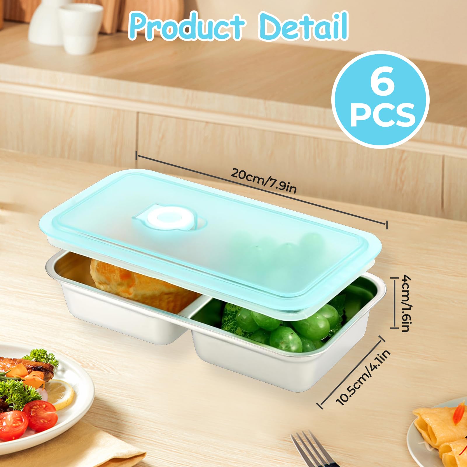 6 contenitori riutilizzabili per snack Grab and Go, in acciaio inox, a doppio scomparto, per lavastoviglie, condimenti con coperchio, per snack, salse, da asporto, viaggi e attività