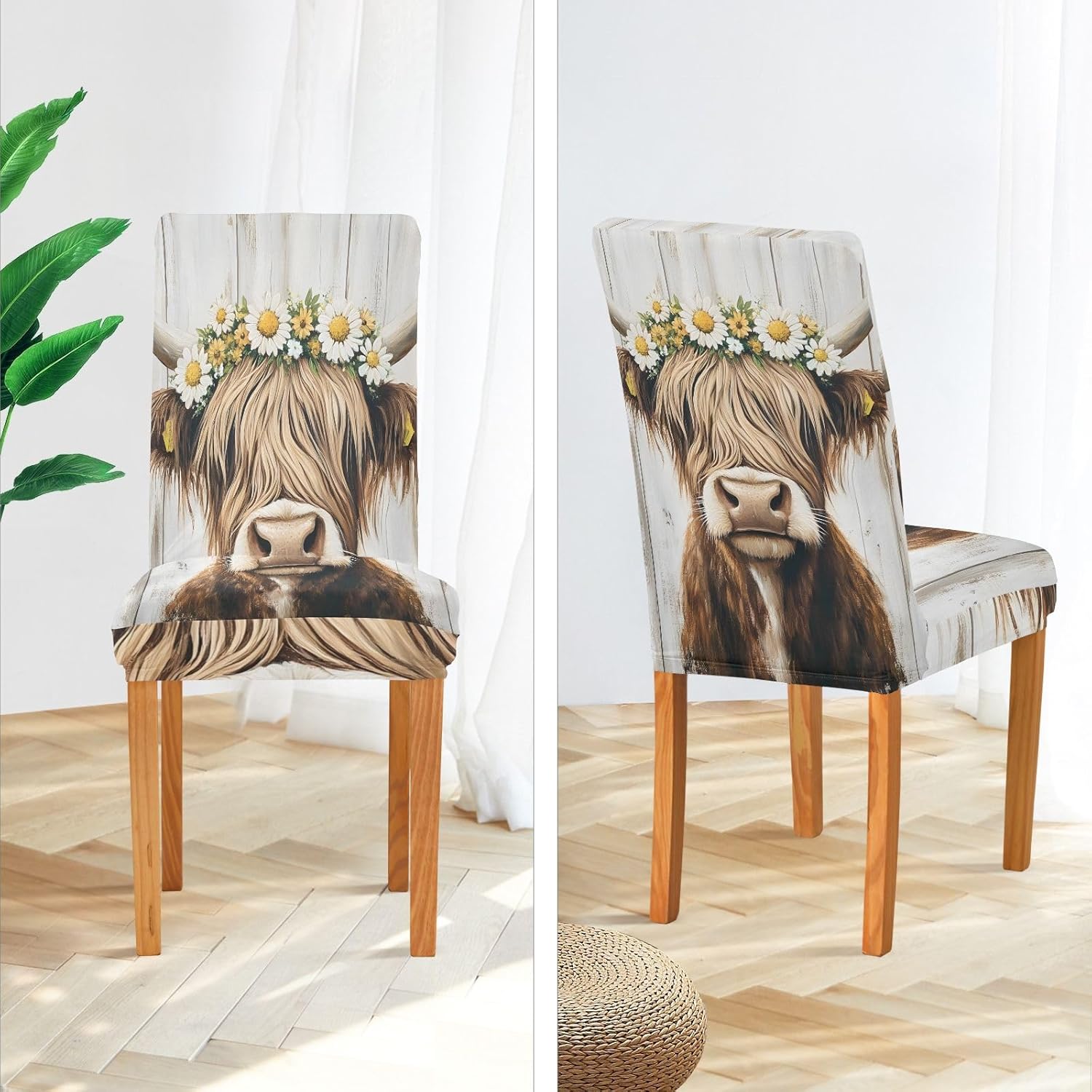 ALAZA Chair Covers for Dining Room, Cow Flower Stretch Chair Cover Sets Chair Protector Removable Washable for Ktichen Restaurant Hotel