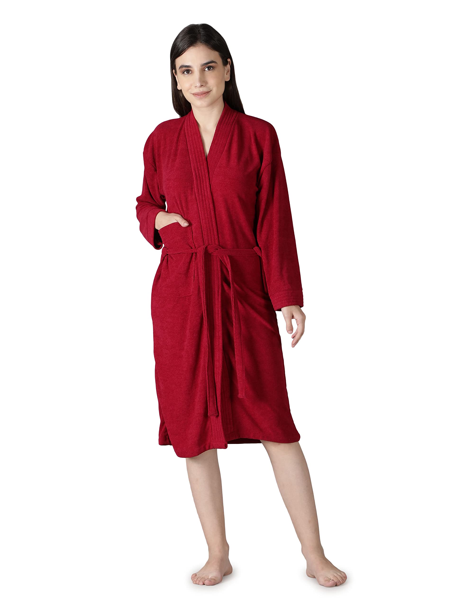 Women's Premium Soft Terry Cotton Water Absorbent Bathrobe | Full Sleeves Maroon Bathrobe | (3XL, Maroon)-image-40