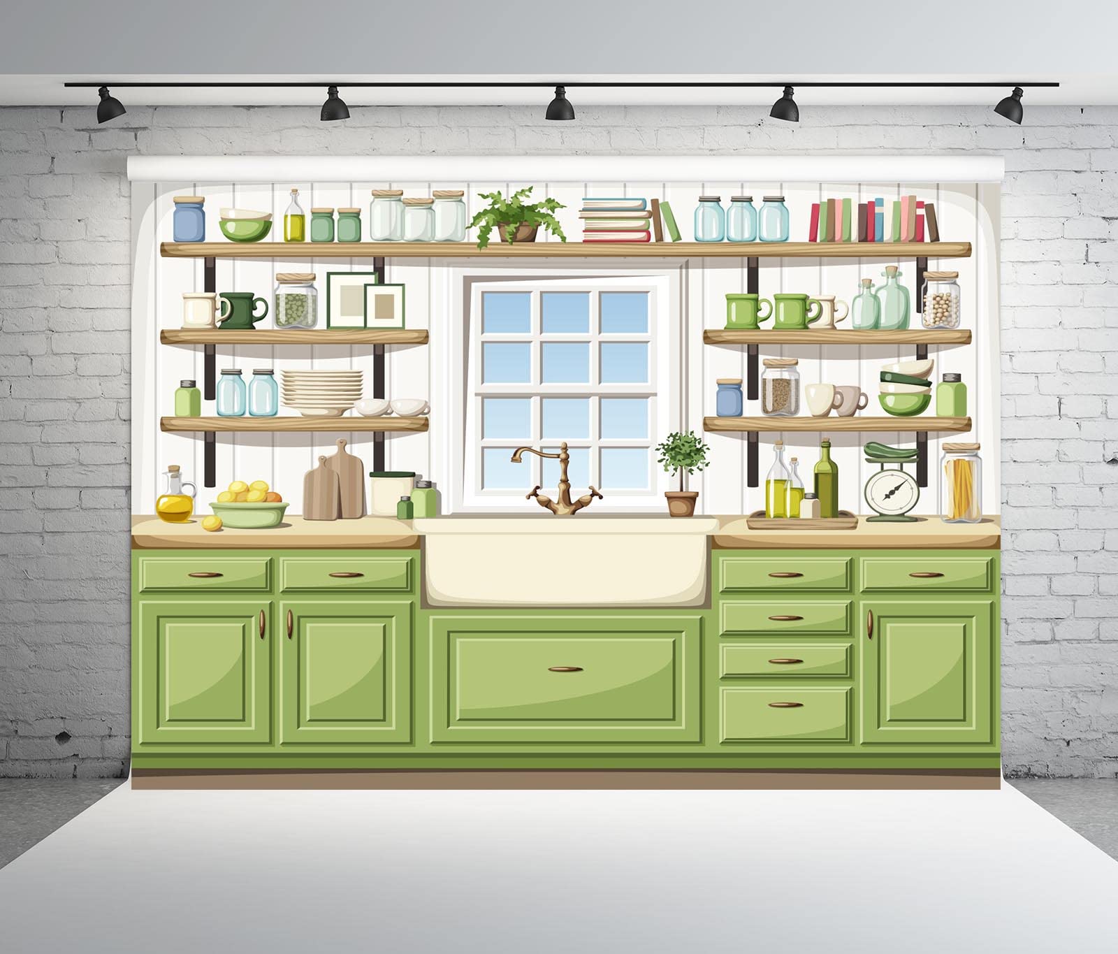 BELECO 7x5ft Fabric Kitchen Backdrops for Photography Kids Cartoon Kitchen Background for Baking Cooking Party Decorations Birthday Banner Baby