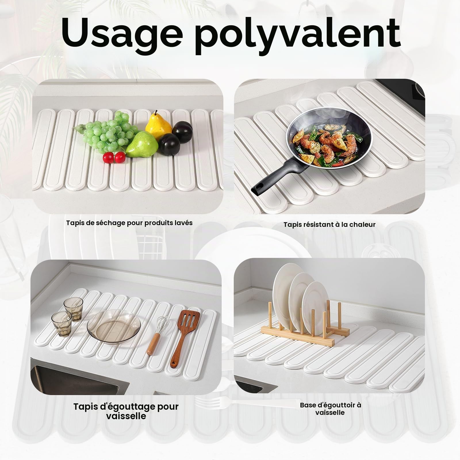 Tapis de séchage pour comptoir de cuisine, tapis de cuisine en pierre à séchage rapide pour vaisselle, bouteilles, tasses, grand tapis de séchage pliable en terre de diatomée