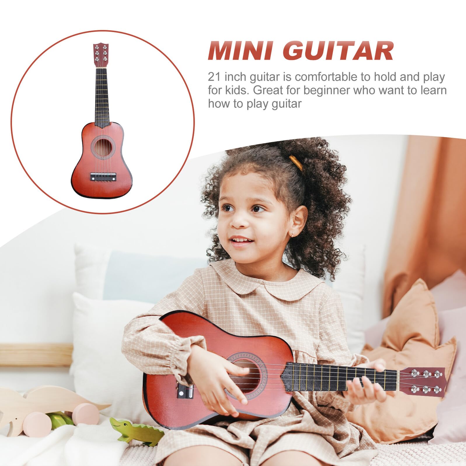 Calowa Akustyczna Gitara dla Początkujących Chłopiec Dziewczynka Drewniany Instrument Muzyczny Mini Gitara o Wygodnym Uchwycie Naturalne Brzmienie Bezpieczne Ekologiczne