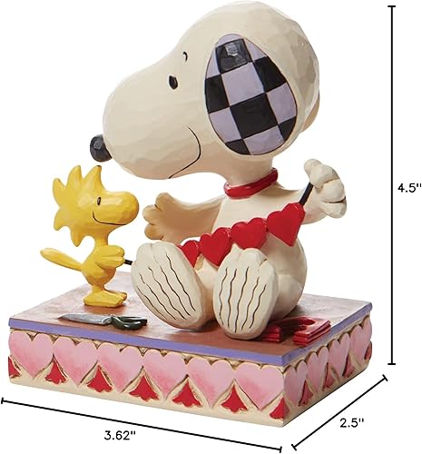 Miniatura 8 de Enesco Colección Peanuts de Jim Shore Woodstock y Snoopy con guirnalda de corazón, figura de resina de piedra, hecha a mano, pintada a mano, figuras