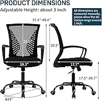 Vista 3 de Silla ergonómica de oficina, silla de malla con respaldo medio con soporte lumbar y reposabrazos, silla de computadora ajustable, silla de estudio
