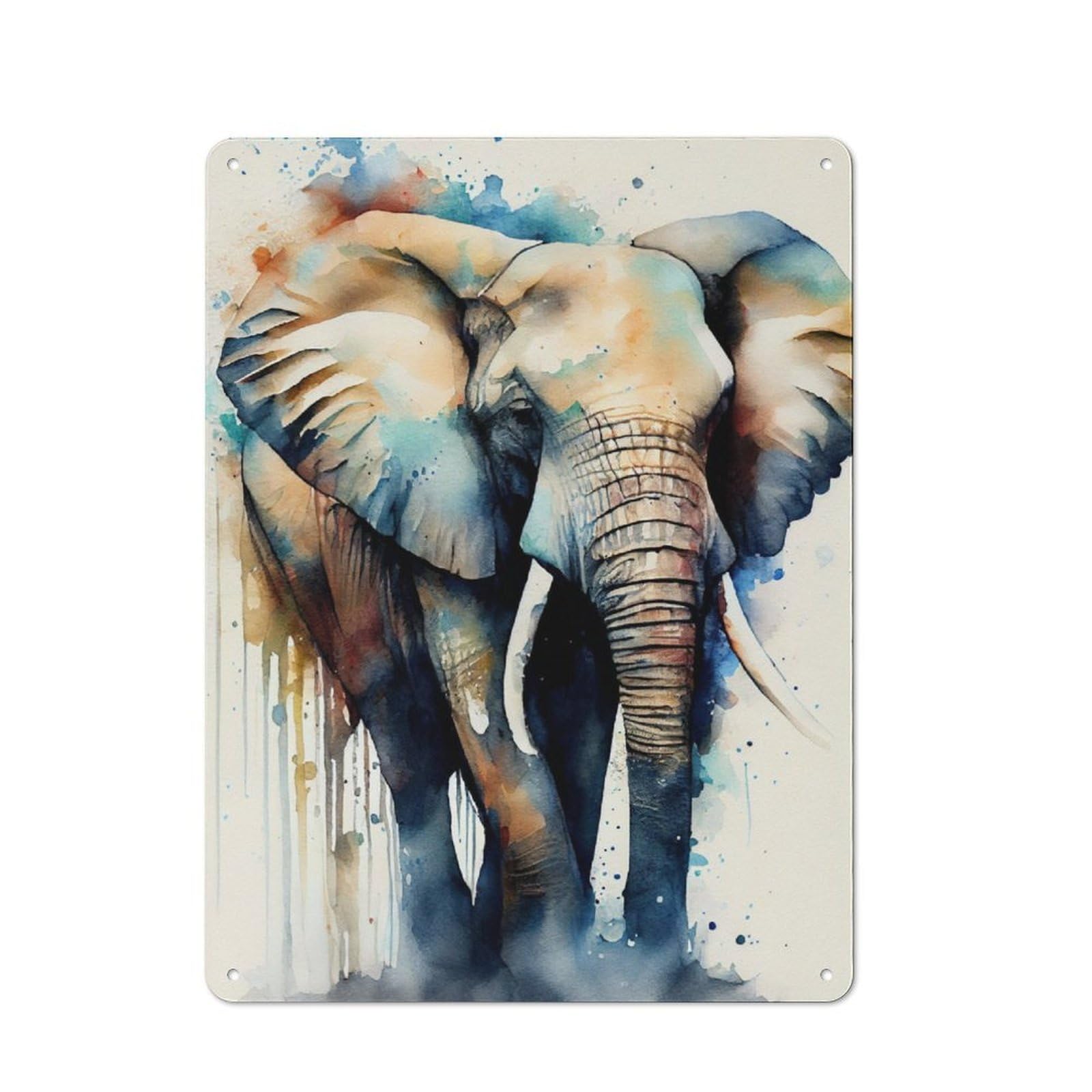Junmoney Elephant Watercolor Animal Vintage Metal Plaque 40X30cm For Dining Room Or Kitchen, For Home Decor Collectors Refreshing A Room In Autumn