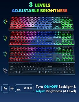 2 Pack Wireless Keyboard and Mouse Combo - RGB Backlit, Rechargeable & Light Up Letters, Full-Size, Ergonomic Tilt Angle, Sleep Mode, 2.4GHz Quiet Keyboard Mouse for Mac, Windows, Laptop, PC, Trueque
