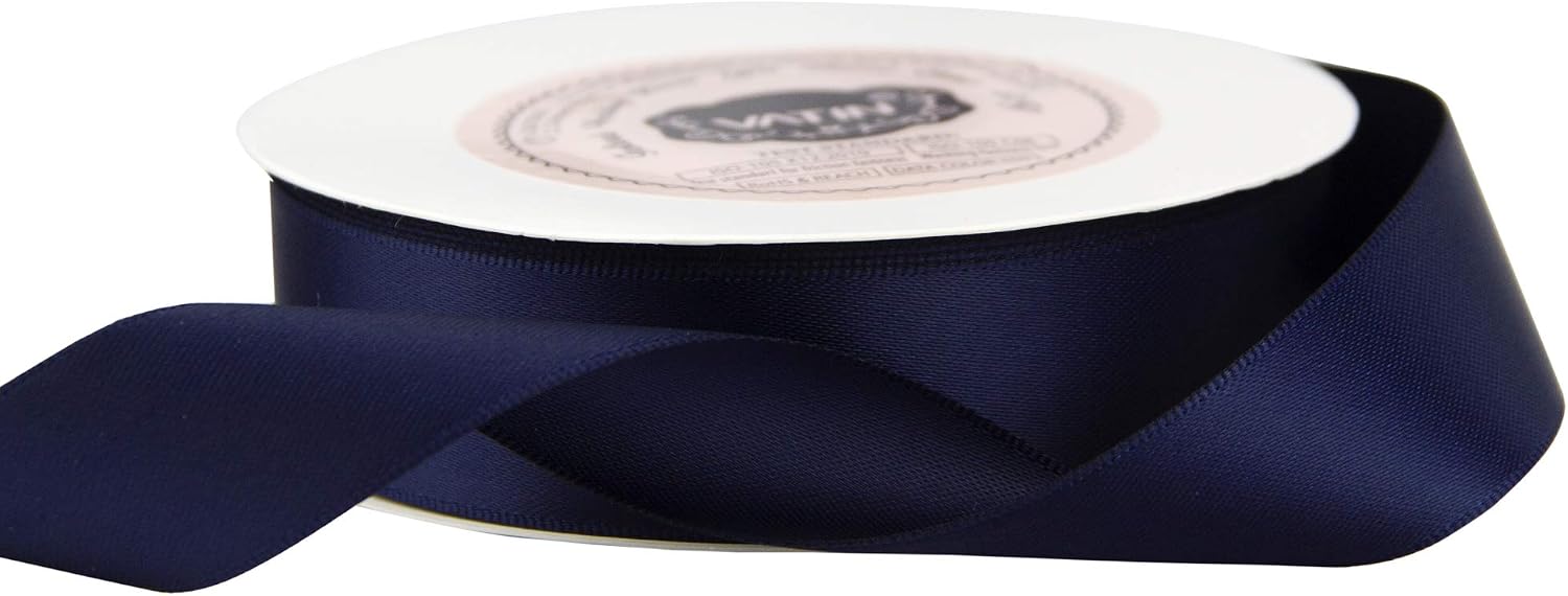 VATIN 22mm Double Faced Polyester Satin Ribbon Deep Navy Blue, 23 Metre/Spool, Perfect for Wedding Decor Wreath - Image 4