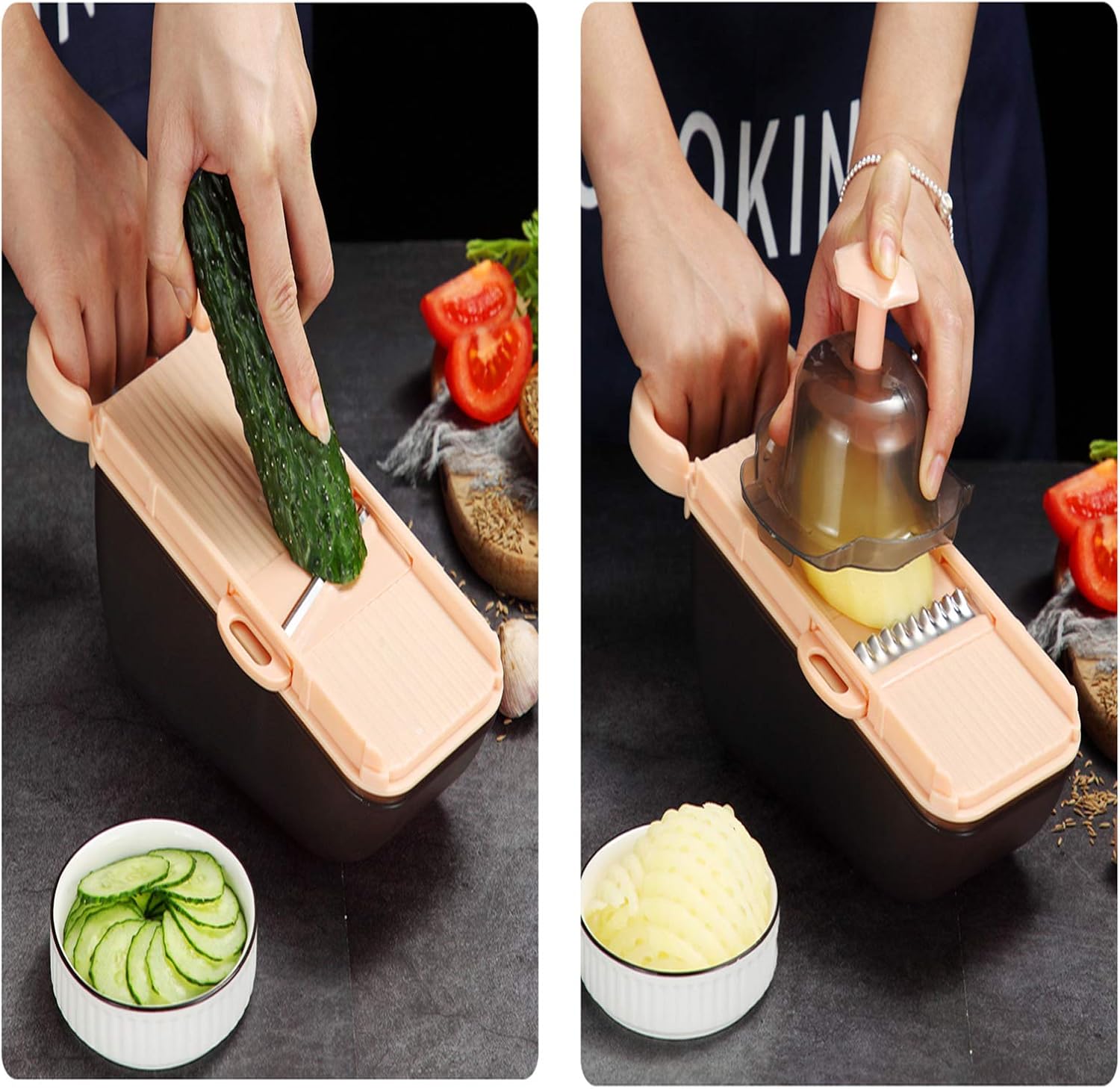 Food Mandolin Slicer Manual Onion Mincer Chopper Dicer Kitchen Multi-purpose Potato Cutter with Container 5 in 1 Vegetable Chopper Salad Chopper for Garlic Cabbage Carrot Tomato-Green 25.5 x 10 x 9 cm