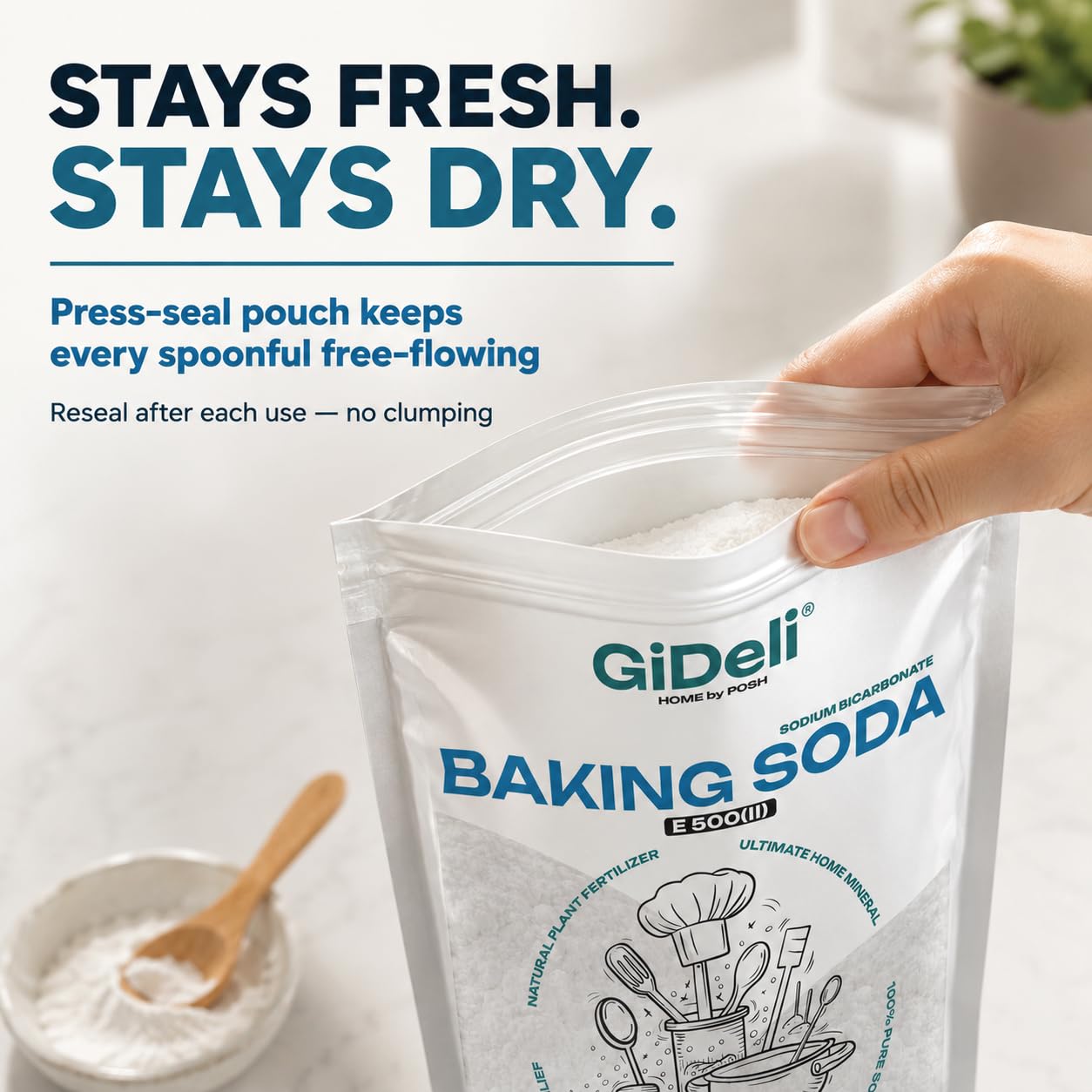 GiDeli Bicarbonato de Sodio 4x5kg - Perfecto Para Cocinar Pasta y Hornear - También se Utiliza Para Lavar y Limpiar - Uso Versátil en el Hogar - Regulador de la Química del Agua de la Piscina