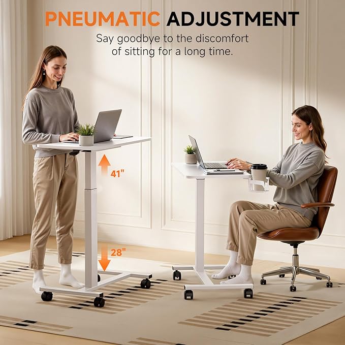 Escritorio Ajustable con Ruedas 71x40 cm Blanco miniatura 4