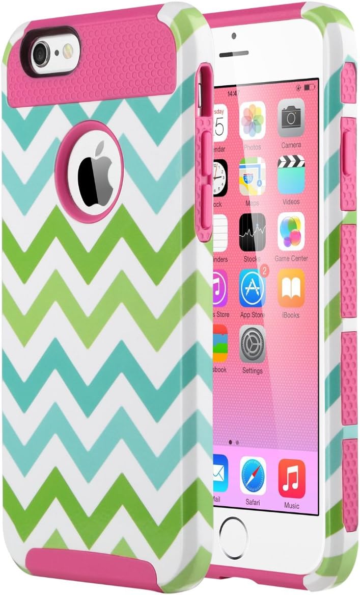 ULAK 2in1 Hybrid Case with Soft TPU and Hard PC Design for Apple iPhone 6S & iPhone 6 4.7 inch (2 in 1 Wave-Rose Pink)