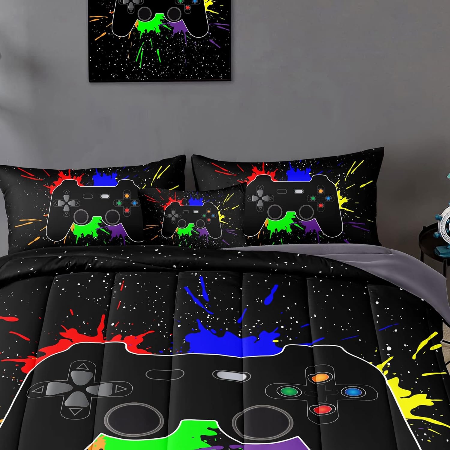 BDUCOK 6 Pieces Gamer Comforter Set for Boys Gaming Bedding Set Full Size,Video Game Controller Comforter for Boys Kids Adult 3D Gamepad Microfiber Bedding Sets 6 Pieces Bed in A Bag Sets3001,Full - Image 6