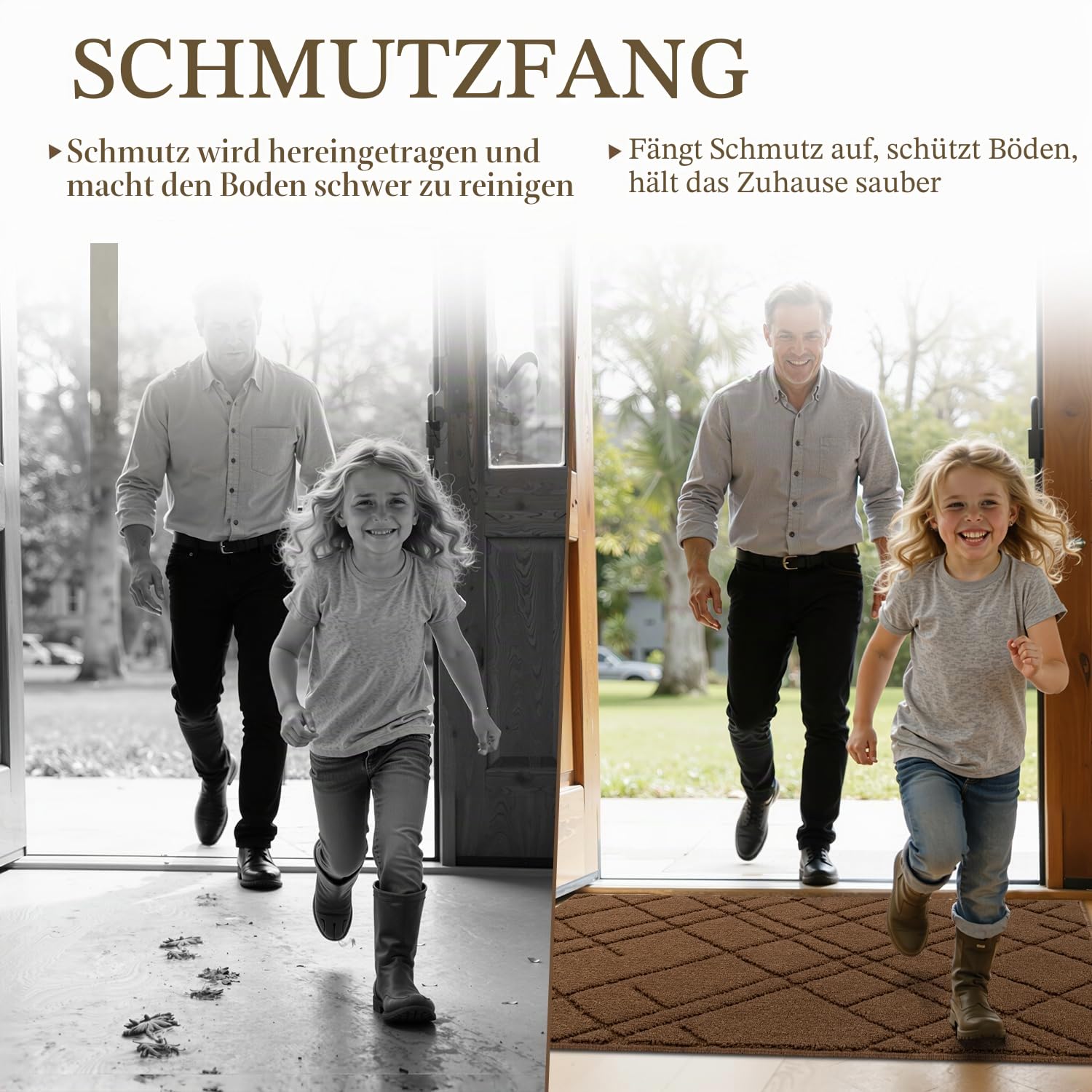 Biscpro Schmutzfangmatte Innen 80x120cm Maschinenwaschbare Fußabtreter Fußmatte Linienmuster rutschfest Eingangsteppich Fussmatte,Türmatte für Küchen,Eingang,Haustür&Flur-Braun