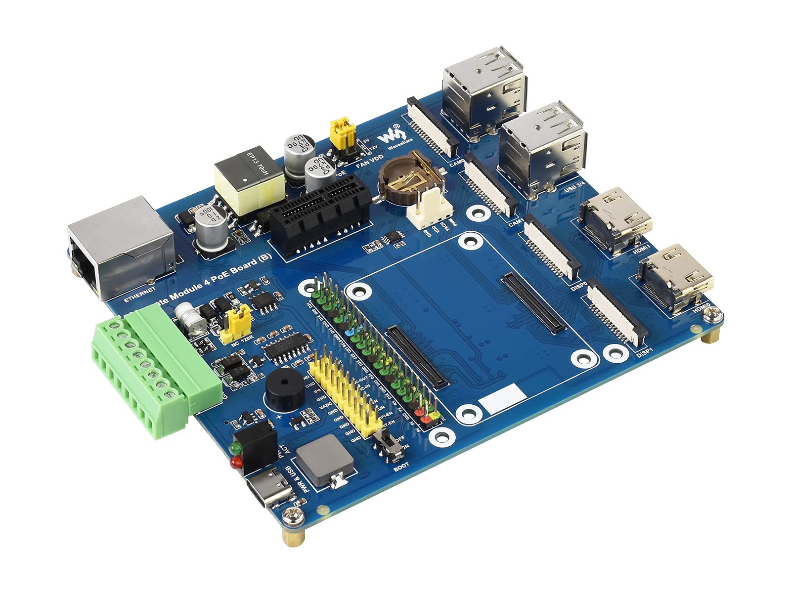 Waveshare Raspberry Pi Compute Module 4 IO Board with PoE Feature (Type B) Suitable for All Variants of CM4