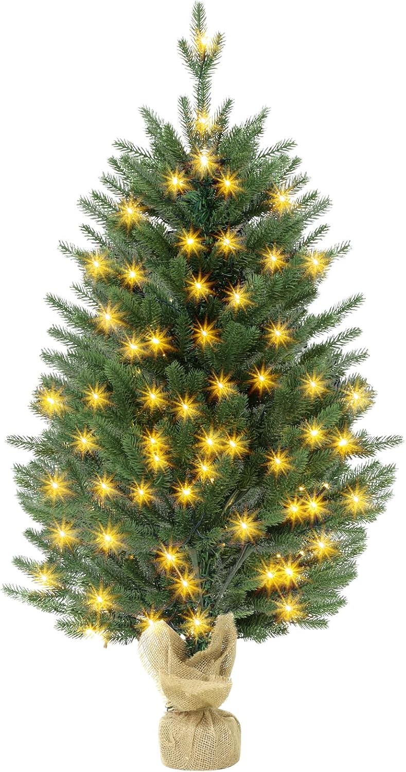 Hotop 3 ft Pre Lit Mini Christmas Tree with 80 LED Lights