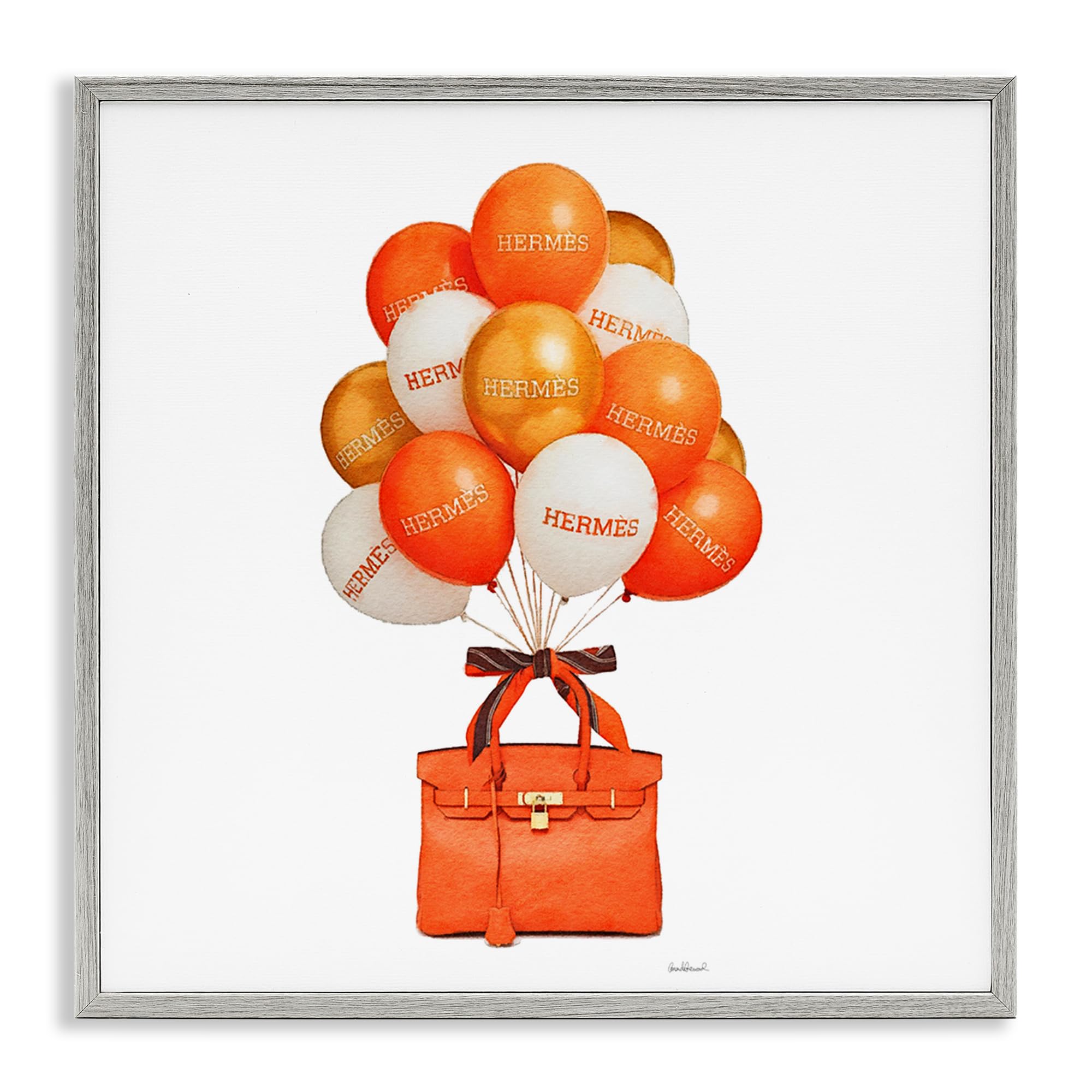 Stupell Industries 'Orange Handbag & Balloons', Framed Giclee Art, Gray, 17 x 17 Inches, Easy to Hang and Sturdy, Made in USA, by Amanda Greenwood