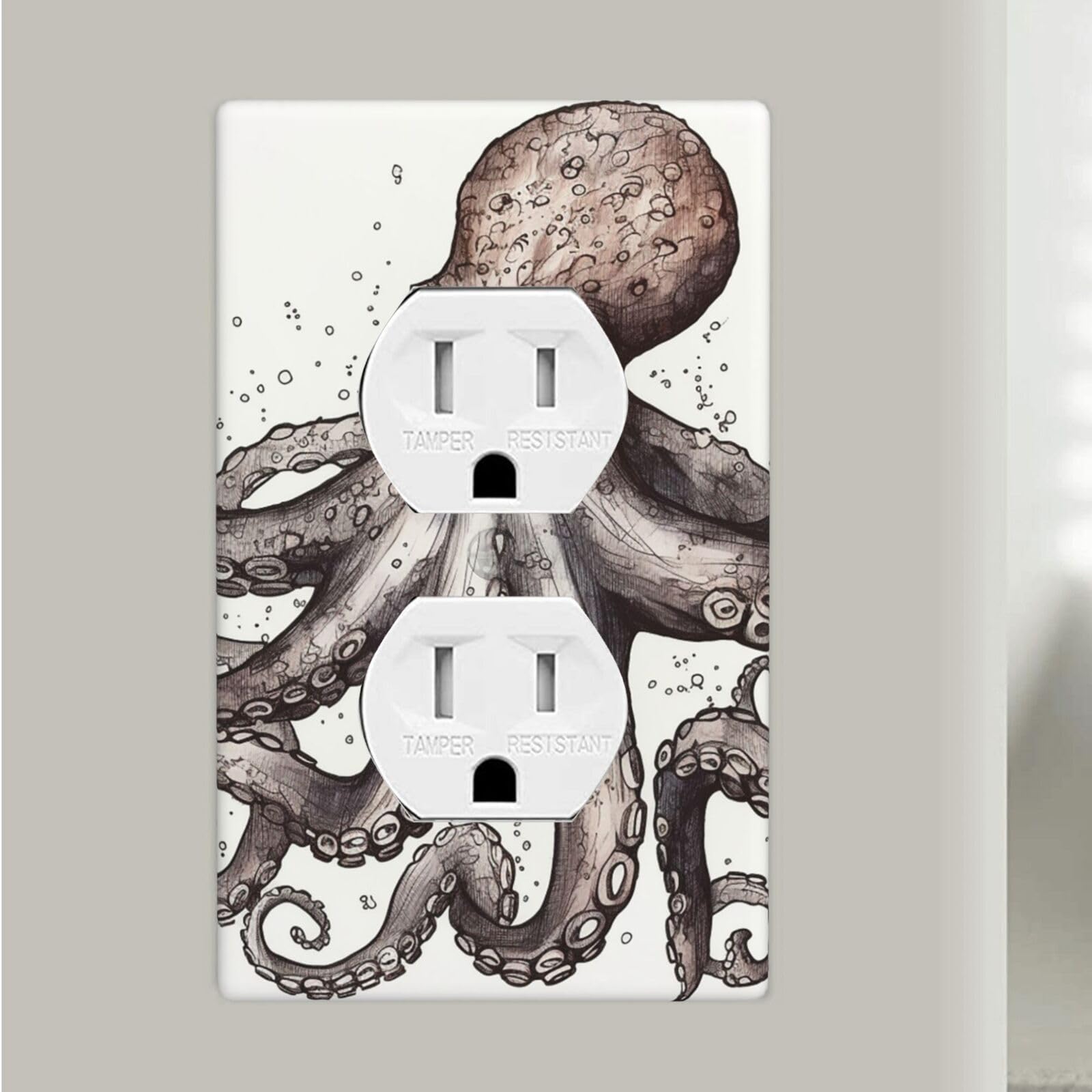 Octopus Duplex Receptacle Outlet Covers, 1-Gang Standard Size Wall Plates Unbreakable Polycarbonate Electrical Switchplate Cover Faceplate for Bathroom Kitchen Decor