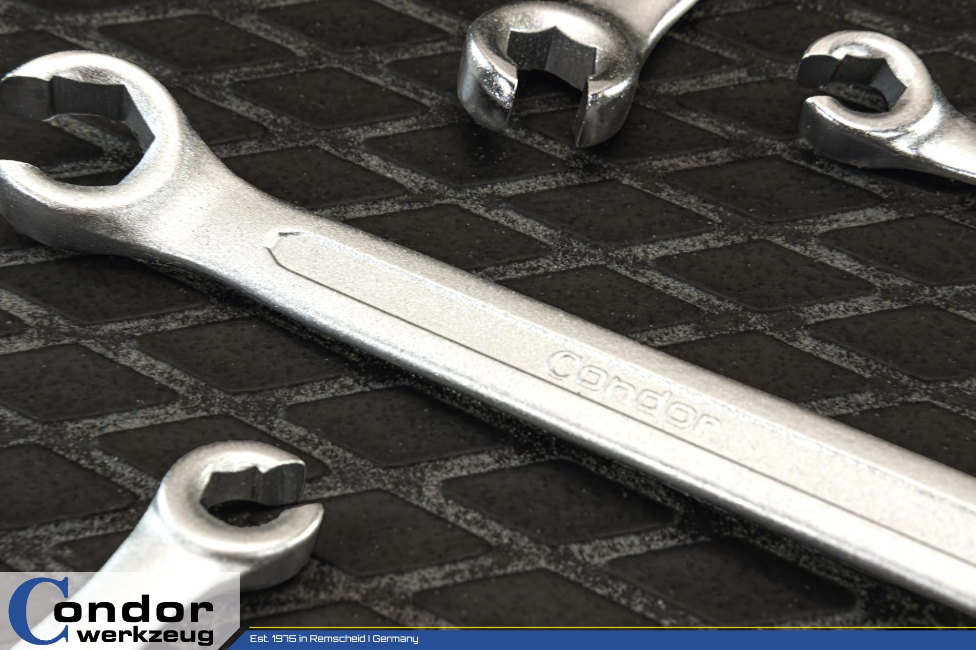 CONDOR Utensile 84-4Z | Set di chiavi di cablaggio | 4 pezzi | totale | 5/16 – 11/16" | Set di chiavi ad anello aperte | Set di chiavi per tubi del freno, attrezzi professionali per officina e fai da