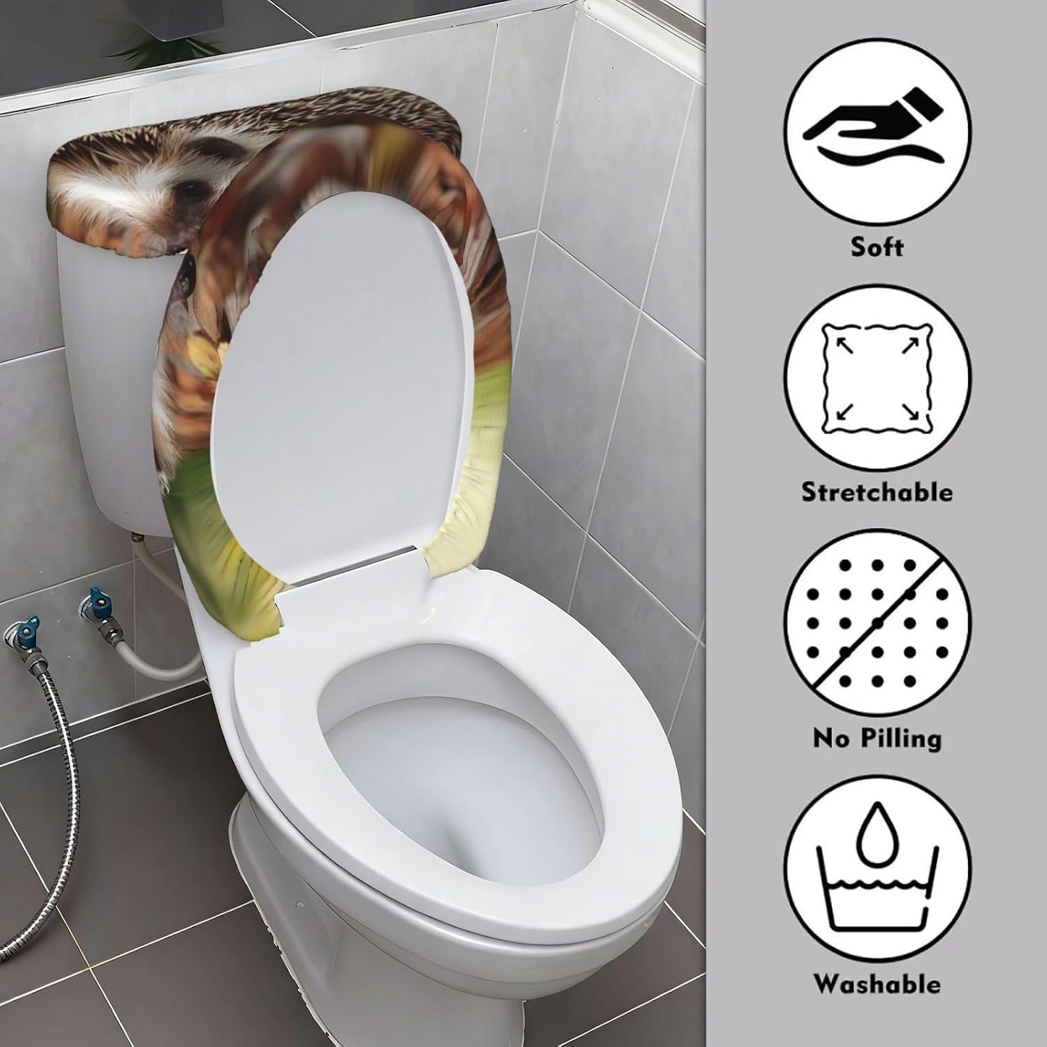 Hedgehog Toilet Tank Cover And Toilet Lid Cover Set Stretch Bathroom Toilet Lid Seat Cover