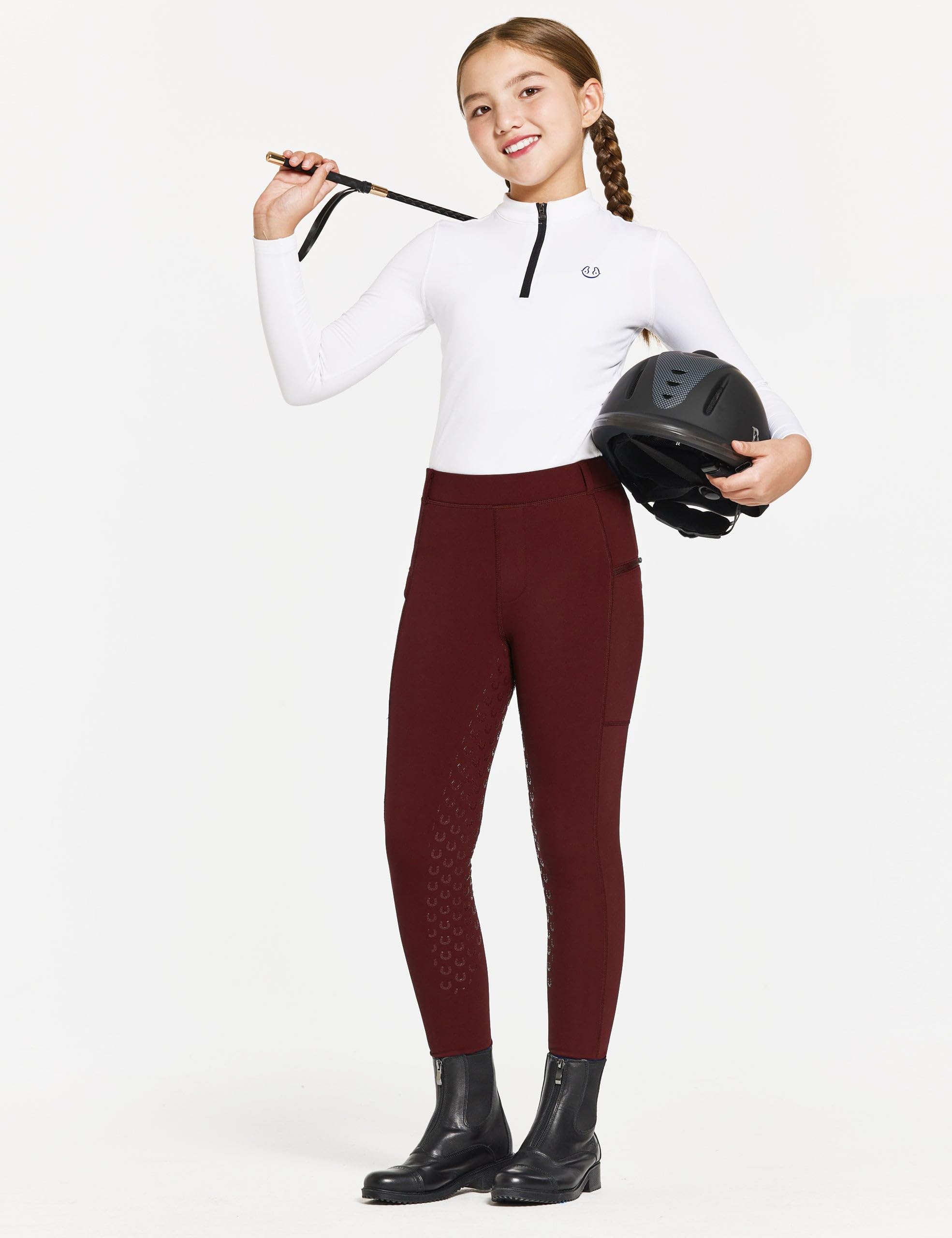 FitsT4 Sports Winterreithose Kinder Winter Reitleggings Mädchen Silikon Vollbesatz Thermo Reithose mit Handytasche und Taschen Grau XS