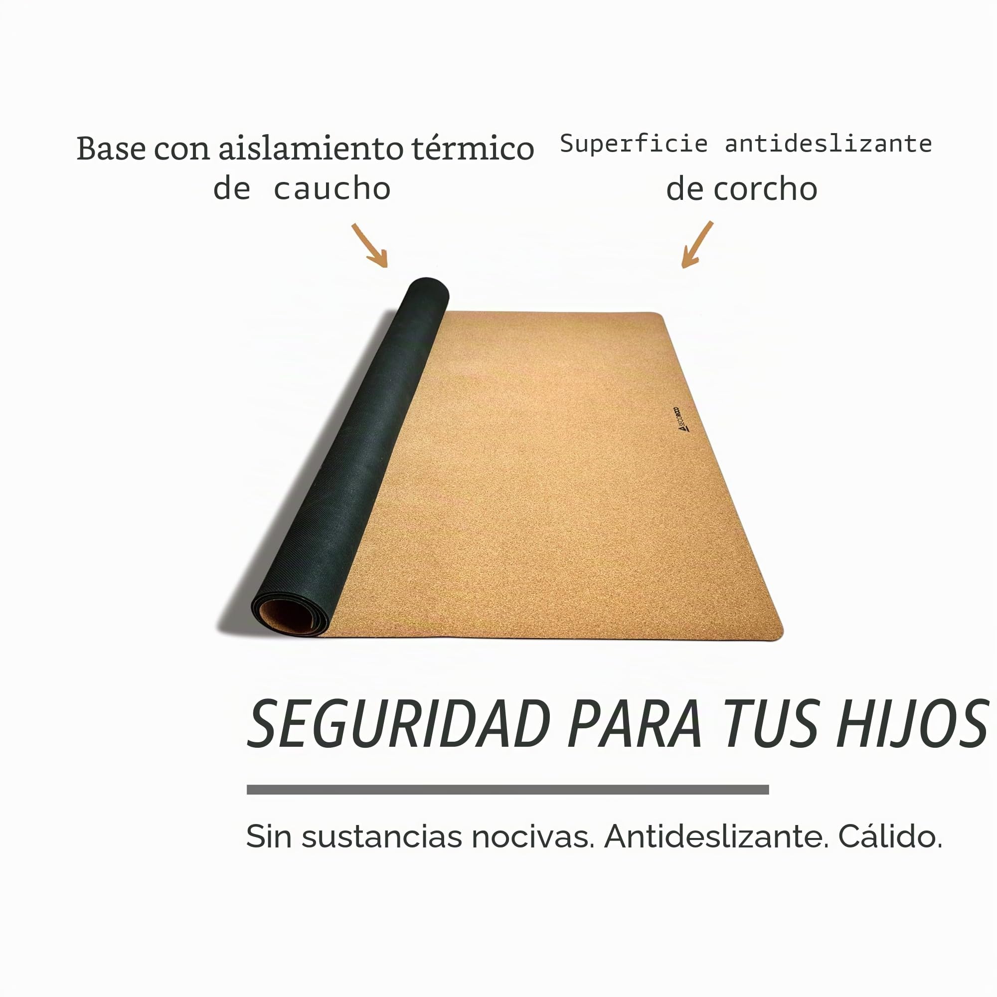 Alfombra de Juegos para niños de Corcho y Goma, 160 x 110 cm, Natural, Antideslizante, atóxica y Fabricada con Materiales Naturales