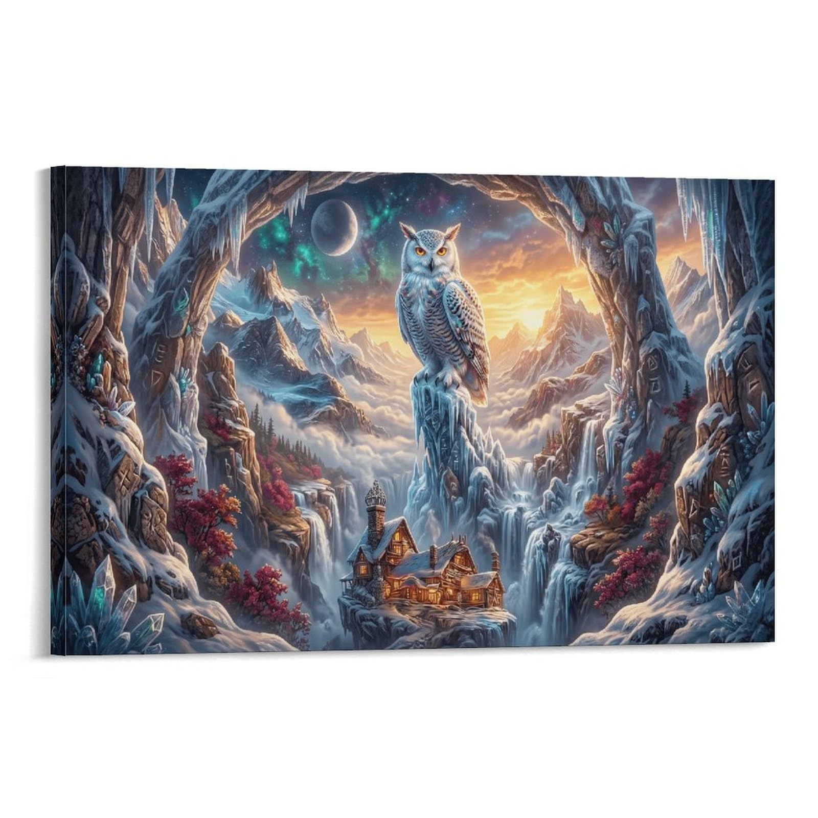 XPASHIQWC Owl Wall Decor Poster Aurora Snow Mountain Giclee Canvas Prints Modern Wall Art Picture Wall Hanging for Dining Room Kitchen Home Office Decor 12x18inch(30x45cm)