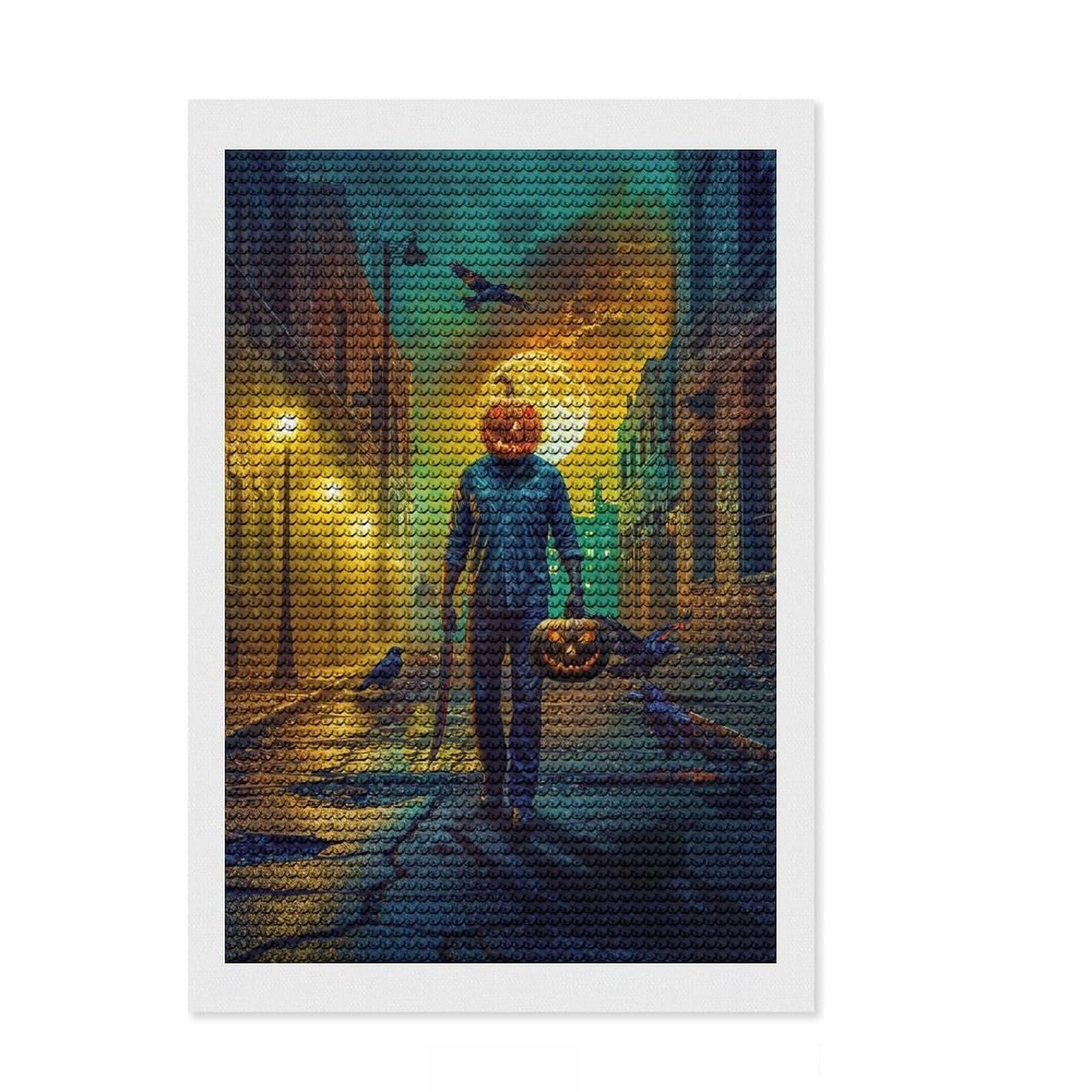 Junmoney Halloween Pumpkin Head Man Crystal Diamond Art Kit 8"x12", Arts and Crafts, Aesthetic Room Decor, Boho Decor, Festive Home Decor