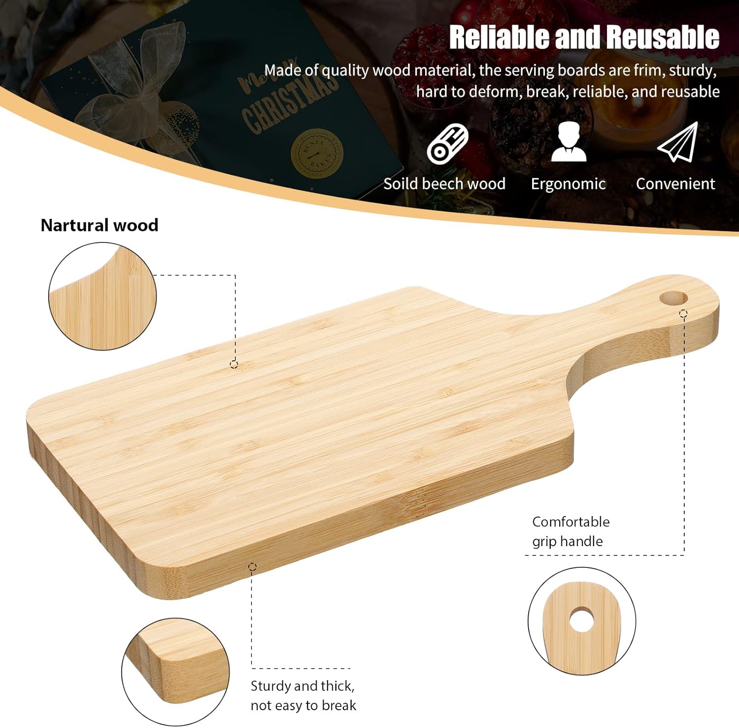 Patelai 6 Pack Thicken Bamboo Cutting Board Bulk, 11x5 Inch Acacia Wood Chopping Crafts Customized Laser Engraving Serving Charcuterie Boards Mother's Day Housewarming Gift,0.60" Thick (Bamboo Wood)