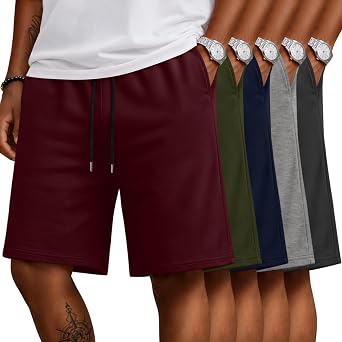 Evervibe 5 Pack Mens Big and Tall Sweat Shorts | Athletic 9" Sweatshorts with Pockets, Casual Plus Size Summer Bottoms, Workout Drawstring Pants, Active Basketball Clothes