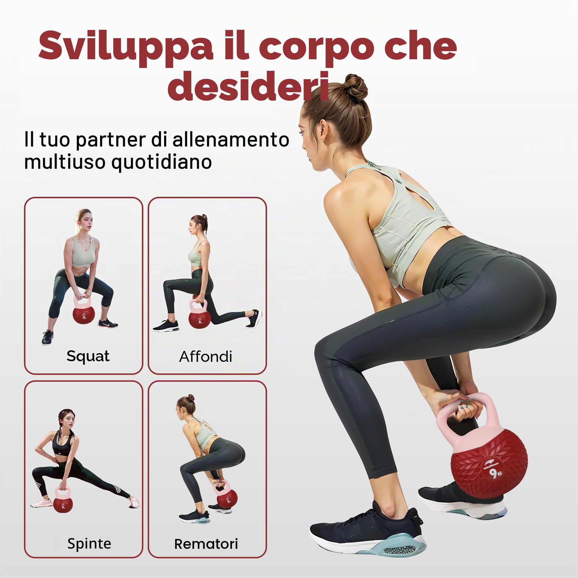 Leikefitness Kettlebell morbidi, impugnatura antiscivolo per donne e uomini, ammortizzati e sicuri per l'allenamento della forza, allenamento a casa