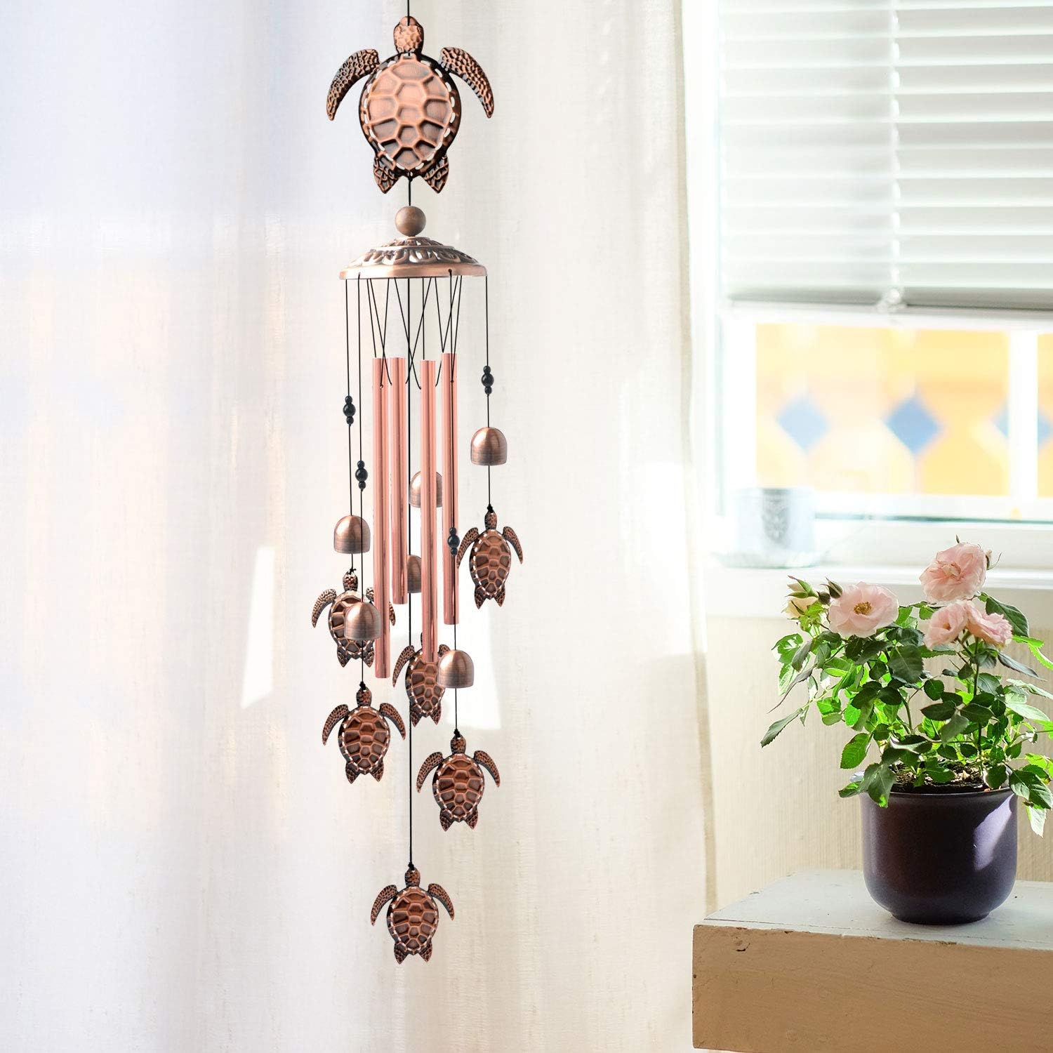 Sea Turtle Wind Chimes Outdoor, for Women,Tortoise Copper Windchime, Thanksgiving Gift for mom, Grandma,Sister,Women,Gardening Gifts,Yard Decor