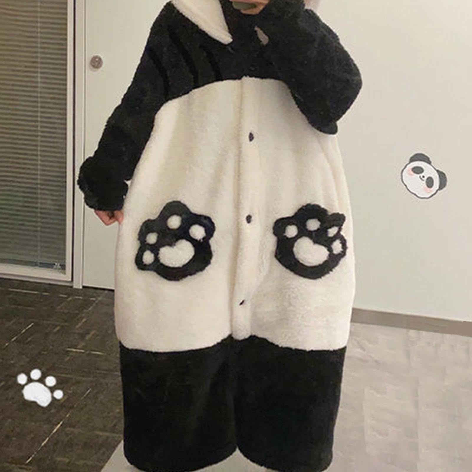 Pijama De Panda Ropa De Dormir Con Capucha De Forro Polar De Coral Gruesa Y