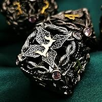 Vista 2 de HAOMEJA Hollow Magic Vine Leaf - Juego de dados de metal para DND, 7 dados para juegos de rol, dados de D&D Dungeons and Dragons