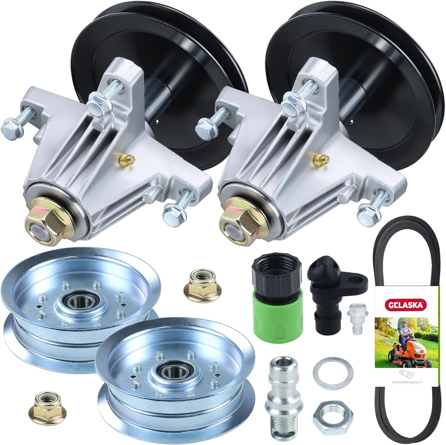 GELASKA 2 Pack 918-06991 Spindle with 490-900-M061 Deck Wash Kit 756-05034A Pulley 954-04060C Belt Replace 618-06991 for Craftsman T1000 T1100 T1200 T1300 T1400 T1800 T2100 T110 T130 T105 Mowers