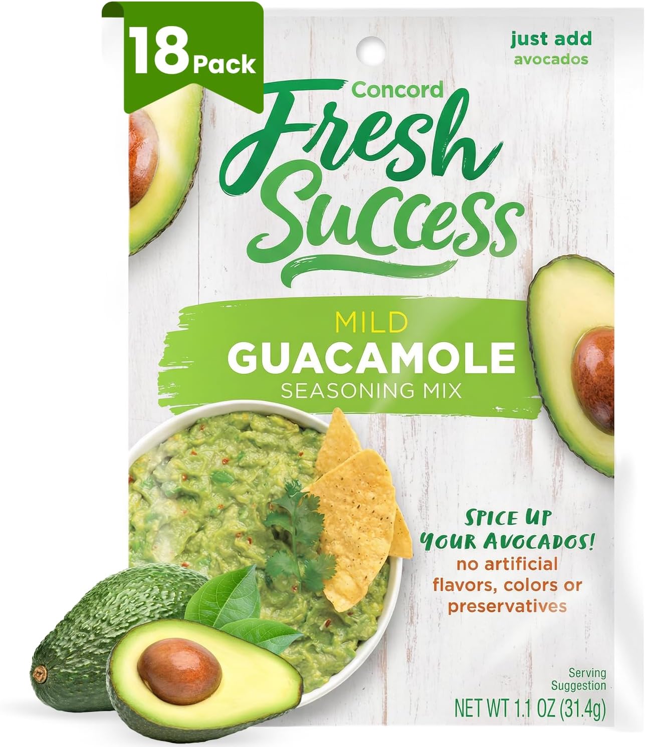 Concord Foods Mild Guacamole Seasoning Mix, 1.1 Ounce (Pack of 18)