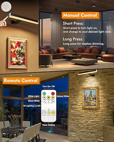 Miniatura 3 de Meagoo Luz de imagen, lámpara de marco de fotos recargable de 4000 mAh con ajuste de luz ajustable remoto de 300 lúmenes, barra de luz LED brillante