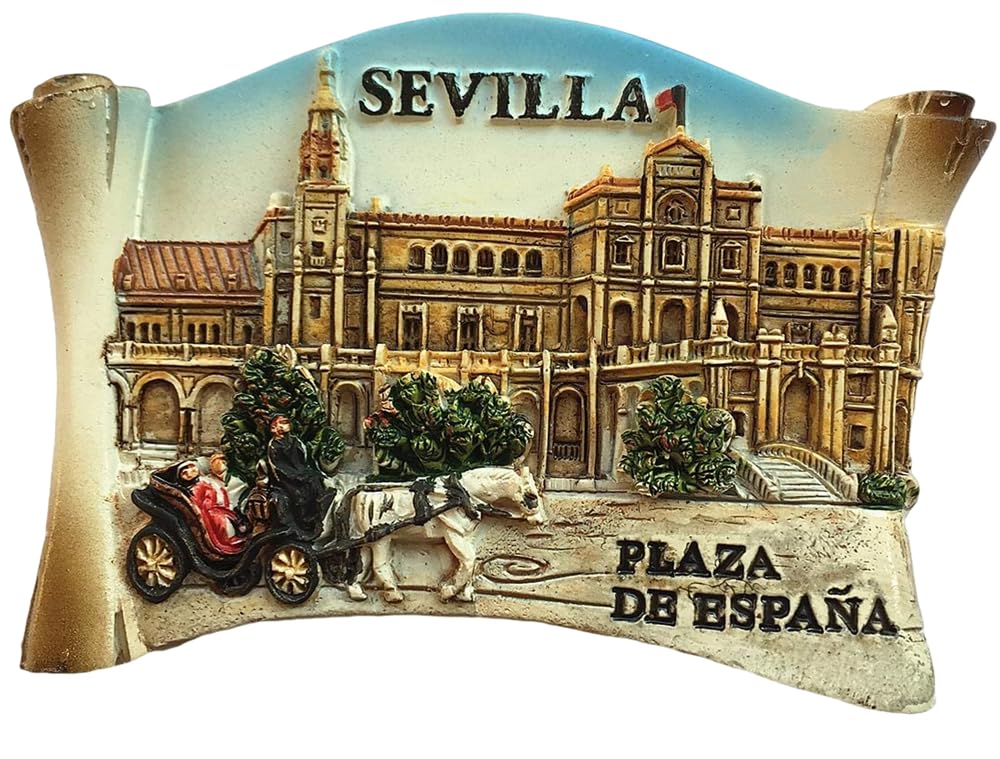 Muyu Magnet Green And Orange 3D Spain Fridge Magnet, Square, Vinyl, 1 Count, Seville Spain Refrigerator Magnet Collection