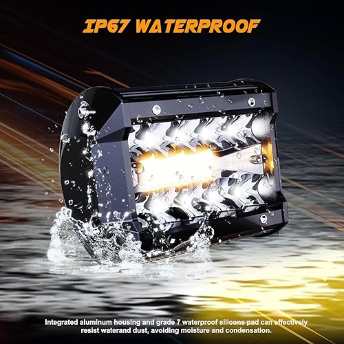 Miniatura 6 de ASLONG 4 piezas de 4 pulgadas de luz LED de color blancoámbar amarillo, barra LED de triple fila con modos de concentración e inundación, lámpara