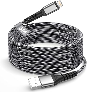 BLITEZZ USB A to Lightning Cable Compatible iPhone Charging Cable 1pc Apple MFi Certified Lightning Cable 3m Data Transfer High Durability Breakage Prevention iPhone Charger Code USB Lightning Cable