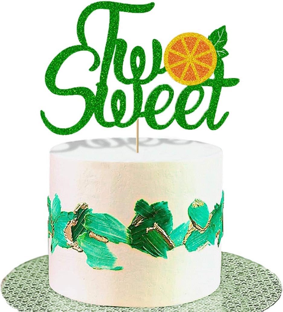 Vivicraft Two Sweet Cake Topper for 2nd Birthday Party Supplies - Handmade Glittery Second Birthday Cake Topper for kids Baby Girl Boy Summer Fruit Themed Party (6.7'' x 4.4'')