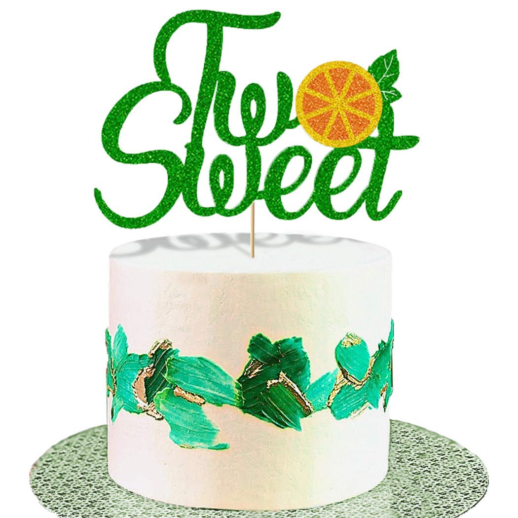 Vivicraft Two Sweet Cake Topper for 2nd Birthday Party Supplies - Handmade Glittery Second Birthday Cake Topper for kids Baby Girl Boy Summer Fruit Themed Party (6.7'' x 4.4'')