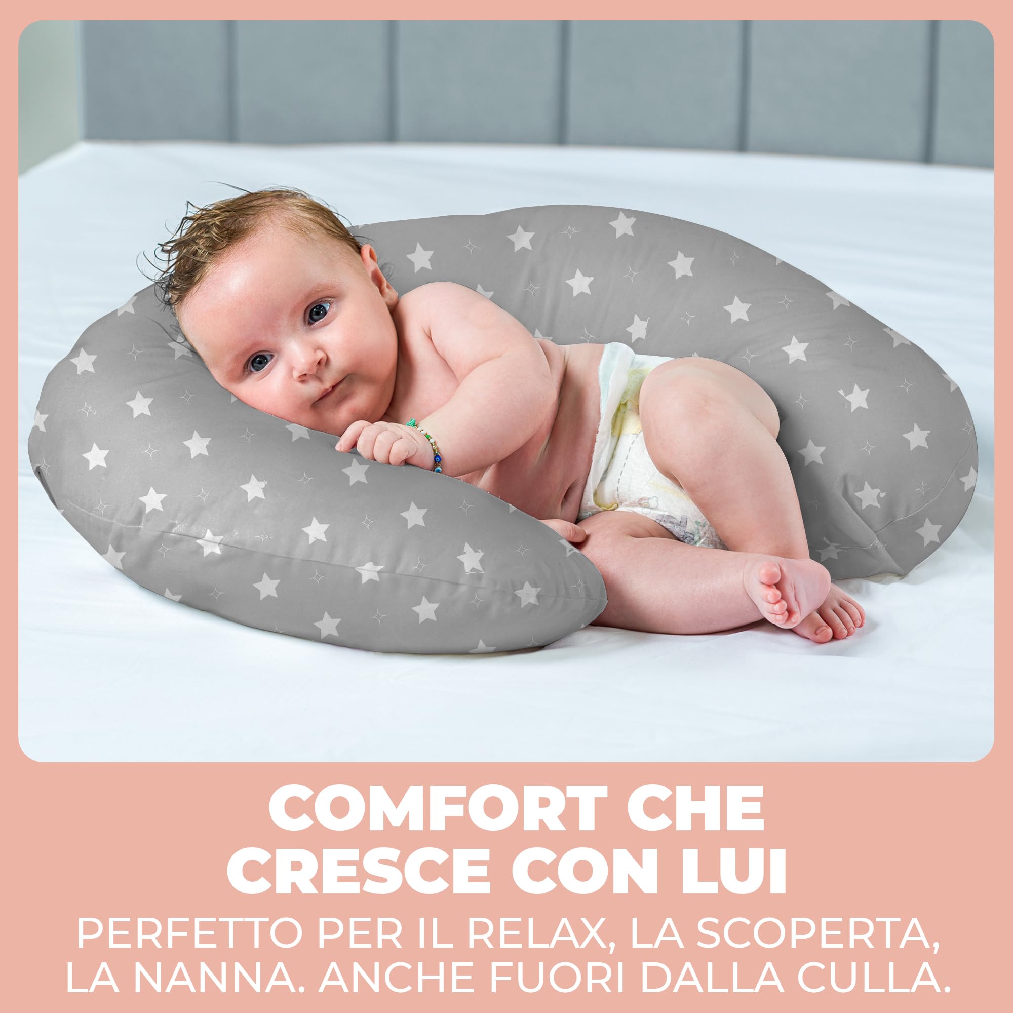 Cuscino Allattamento e Gravidanza Ciambella Allattamento Neonato con Federa in 100% Cotone e Morbido Riempimento Supporto Ergonomico alla Schiena Idea Regalo per Neo Mamme Accessorio Premaman Lavabile