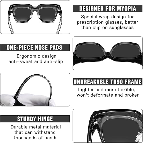 Miniatura 3 de DUCO Gafas de sol ajustadas envolventes polarizadas sobre gafas de sol para hombres y mujeres, protección UV DC8970