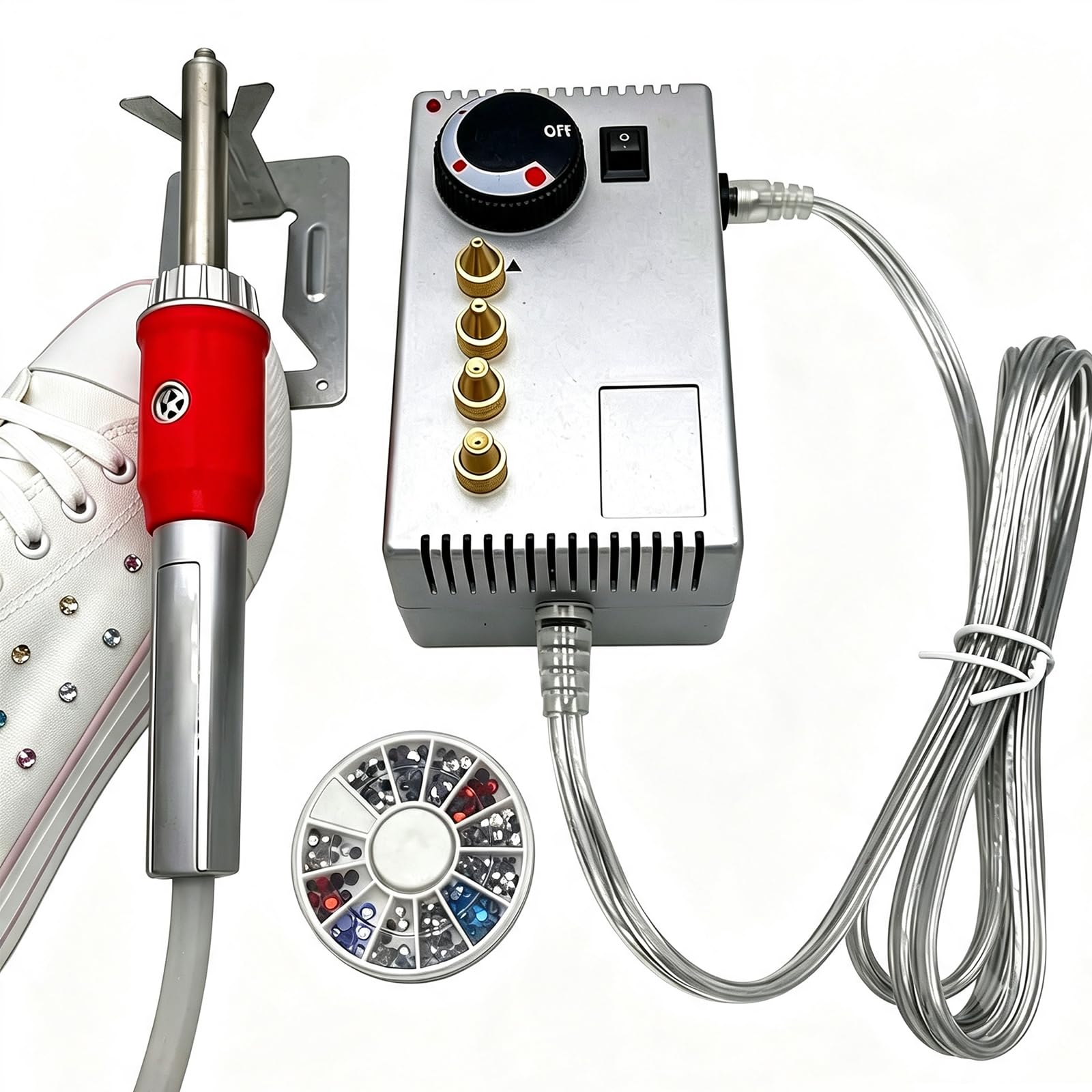 Applicatore Termoadesivo Autoadesivo Sottovuoto, Strumento per Applicazioni di Strass, con 4 Punte Intercambiabili, Temperatura Regolabile, Strumento Applicatore Termoadesivo per Trapani E Fogli