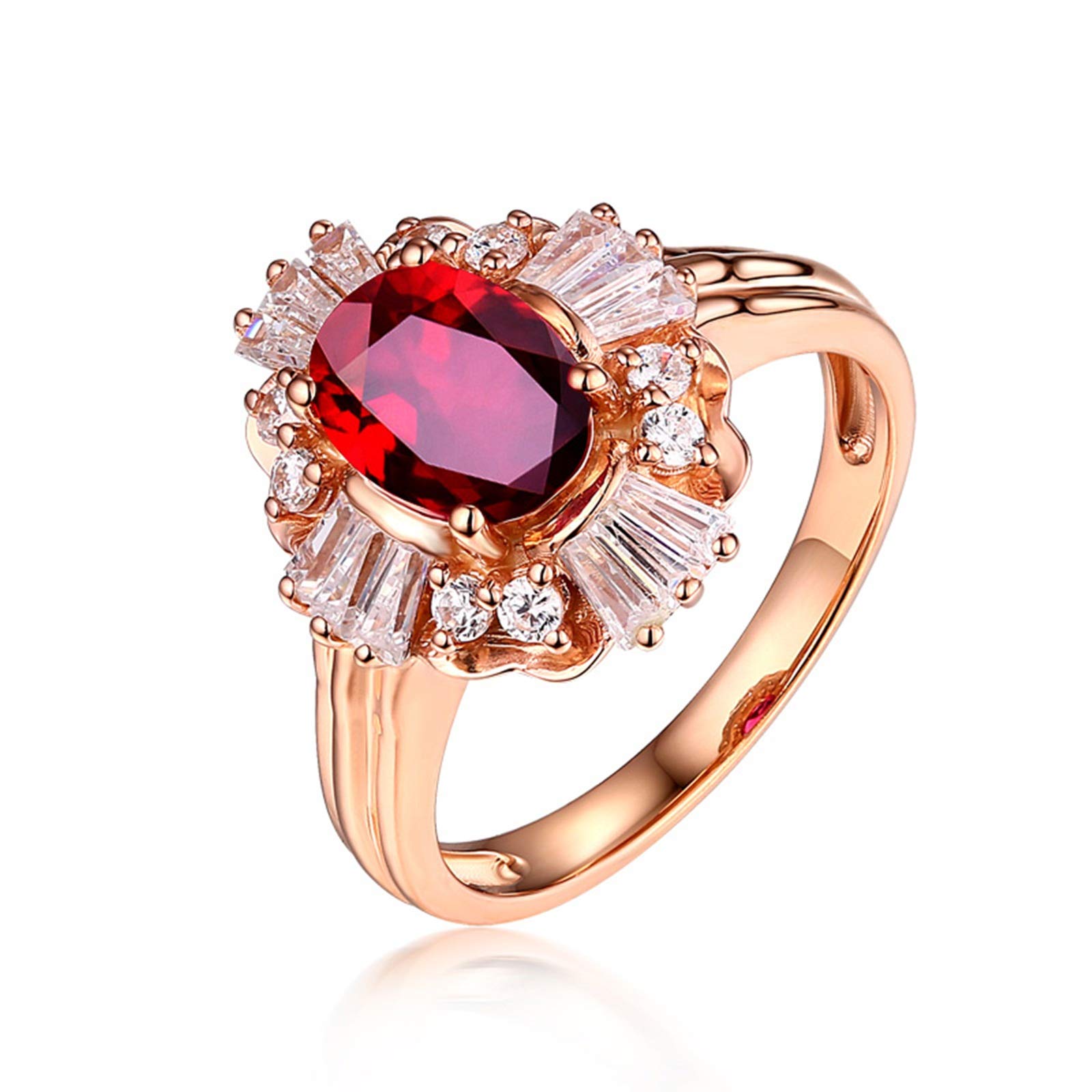 Women Ring 18K, 0.99Ct Red Ruby Vvs1 Oval Ruby Flower Shape with Diamond 0.99Ct Ring Size R 1/2