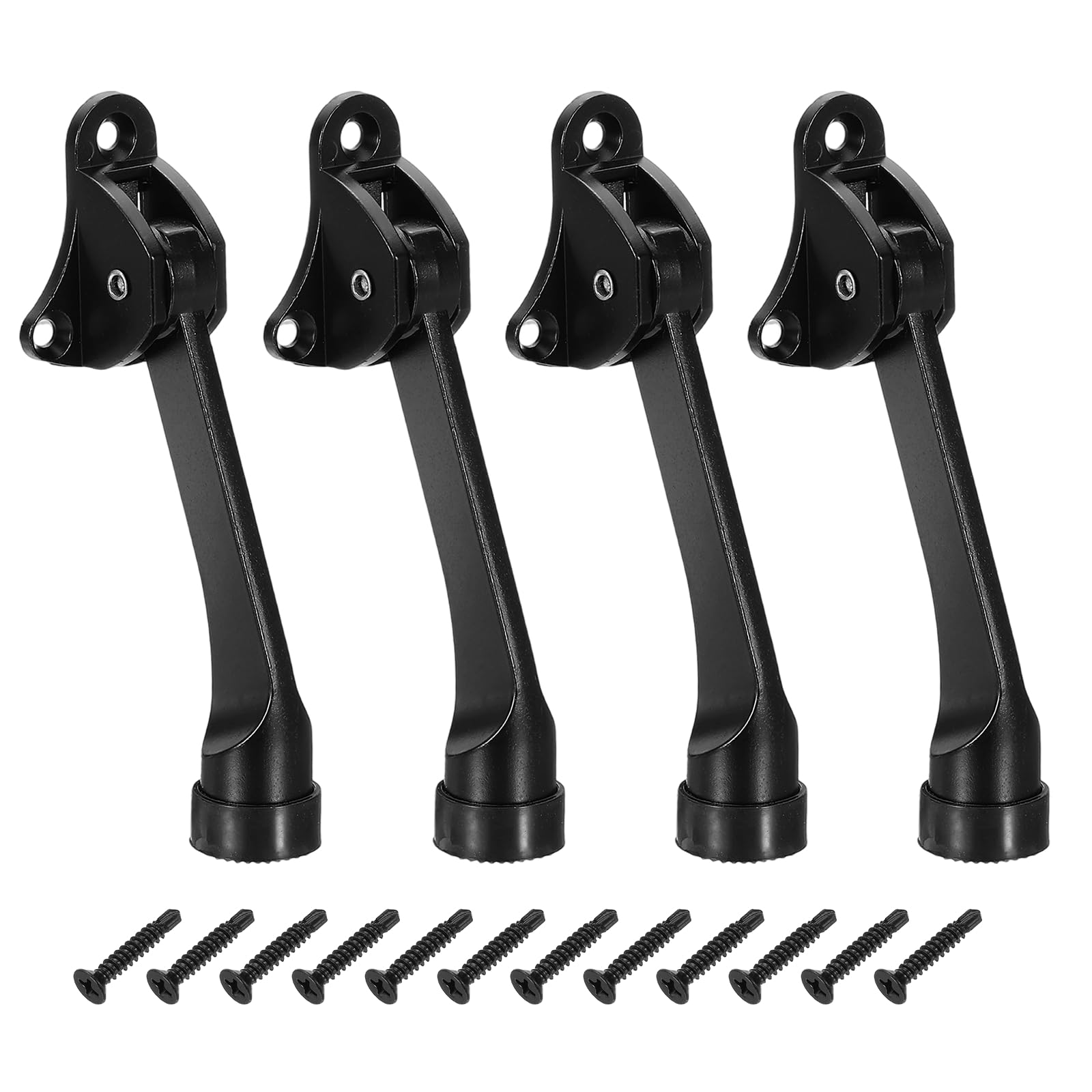sourcing map 4 Set Kickdown Door Stopper, 4.9" Zinc Alloy Kick Down Door Stoppers for Bottom of Doors One Touch Adjustable Doors Holder with Non-Slip Rubber Tip and Screws for Apartments, Black — image 1