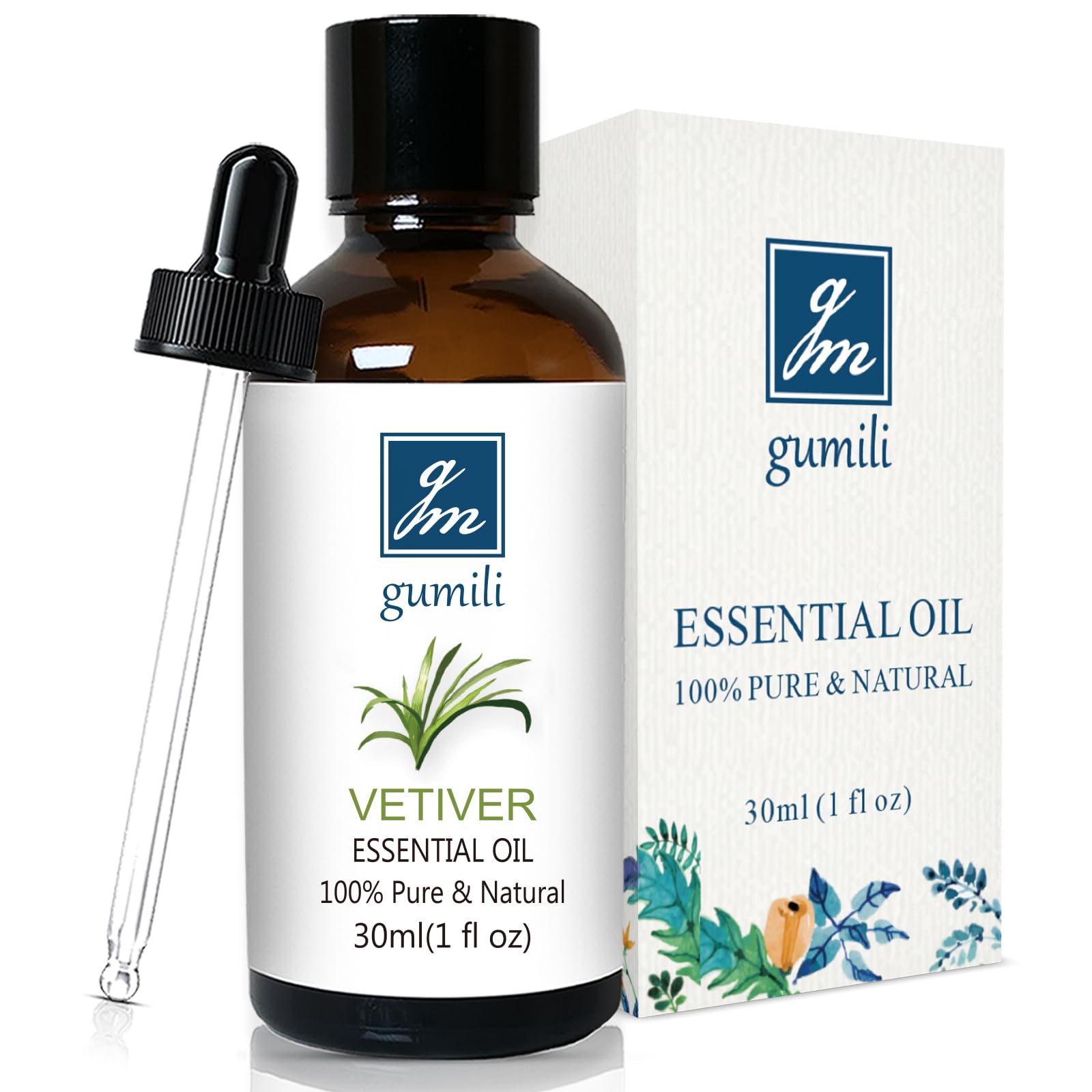 GM Gumili Vetiver Essential Oil for Diffuser, Skin, DIY Blends, 1 Oz