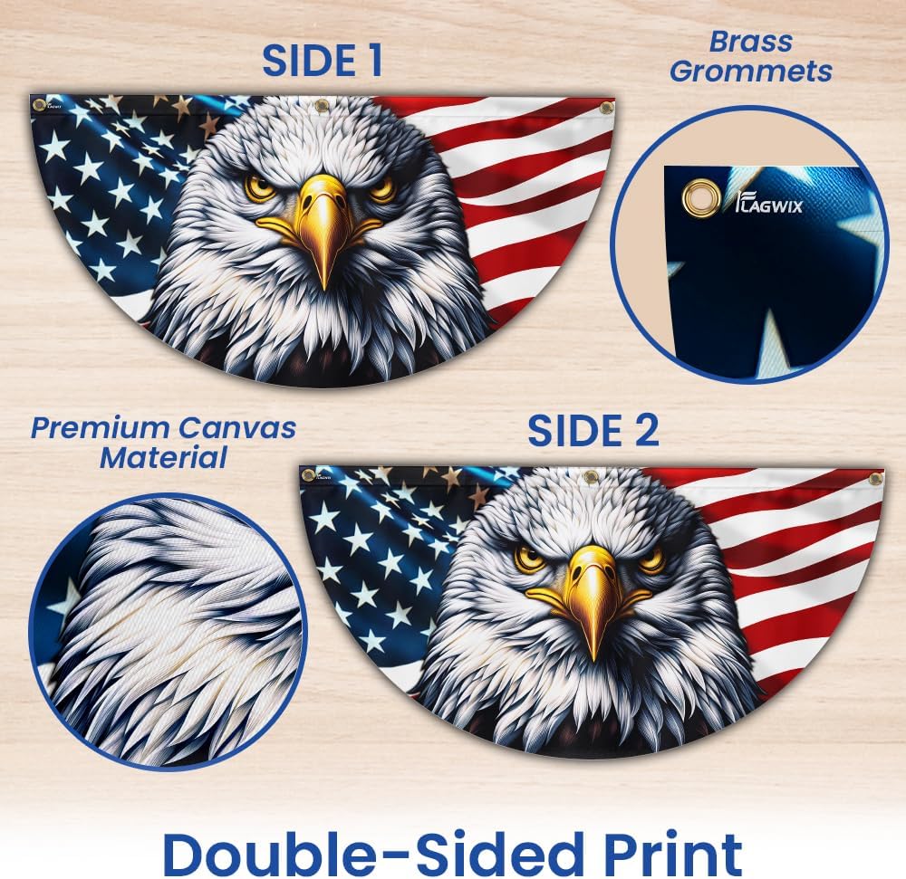 American Flag Patriotic Eagle American Non-Pleated Fan Flag TQN2902FL, 1.5x3 ft, 2 Pack Suitable for Outdoor and Indoor