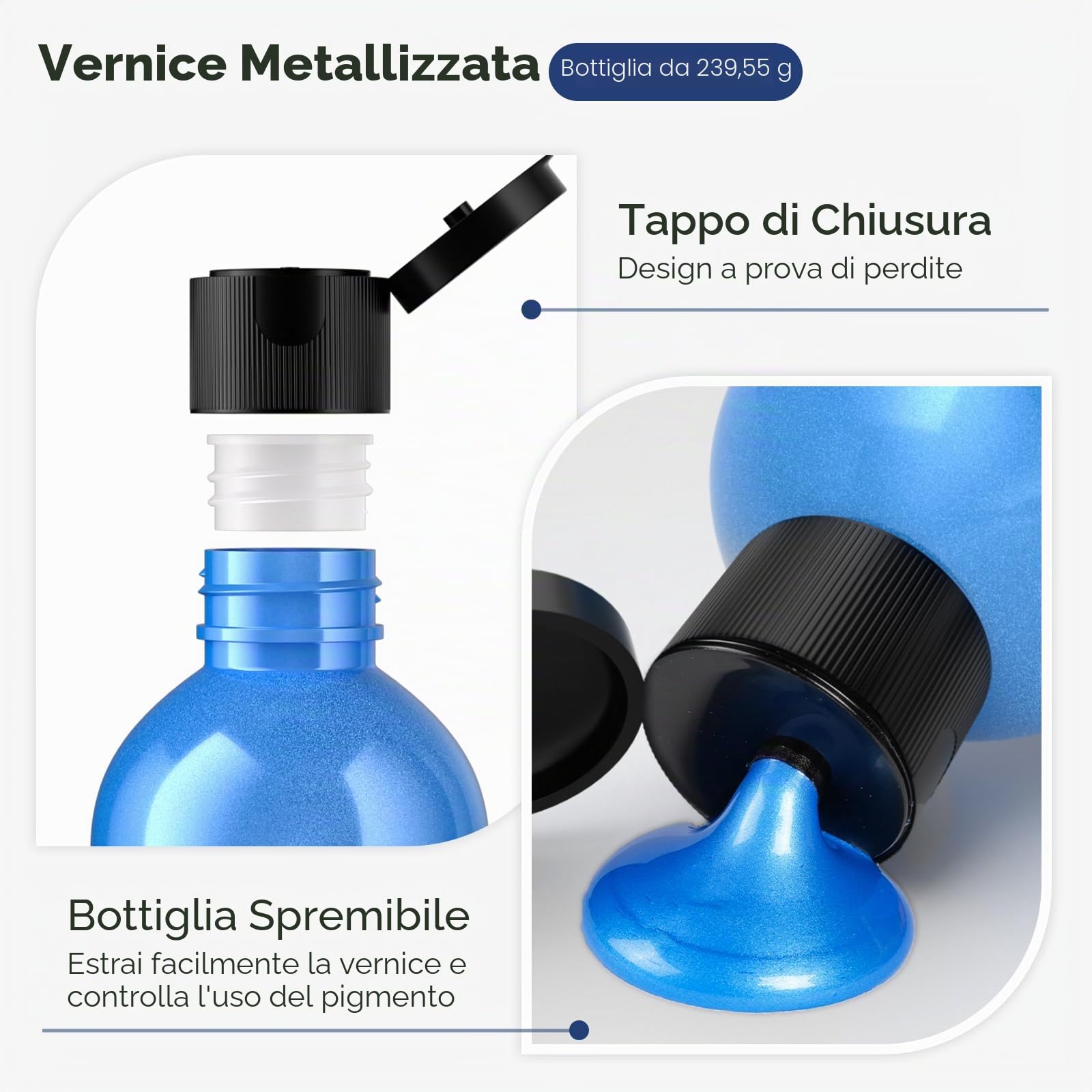 Nicpro colori acrilici metallizzati (20× 250 ml), 20 colori grandi di colori acrilici, forniture per pittura artistica non tossiche per tele multisuperficie, roccia, legno, pelle, pietra, tela